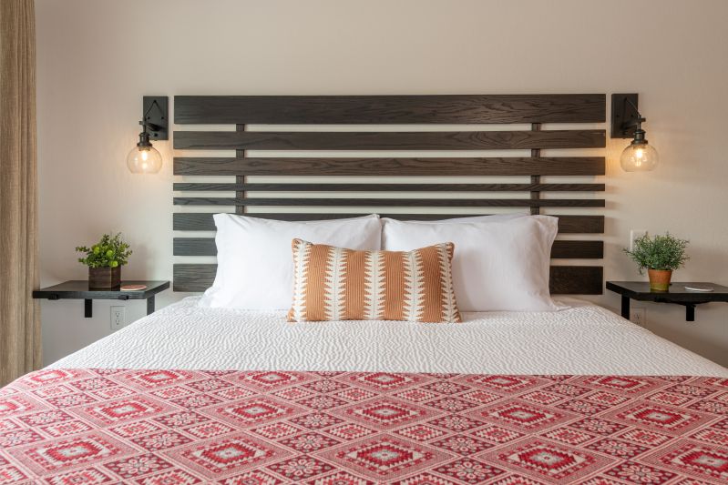 hotel room with king bed