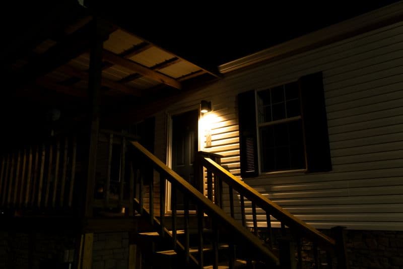 porch at night with light on
