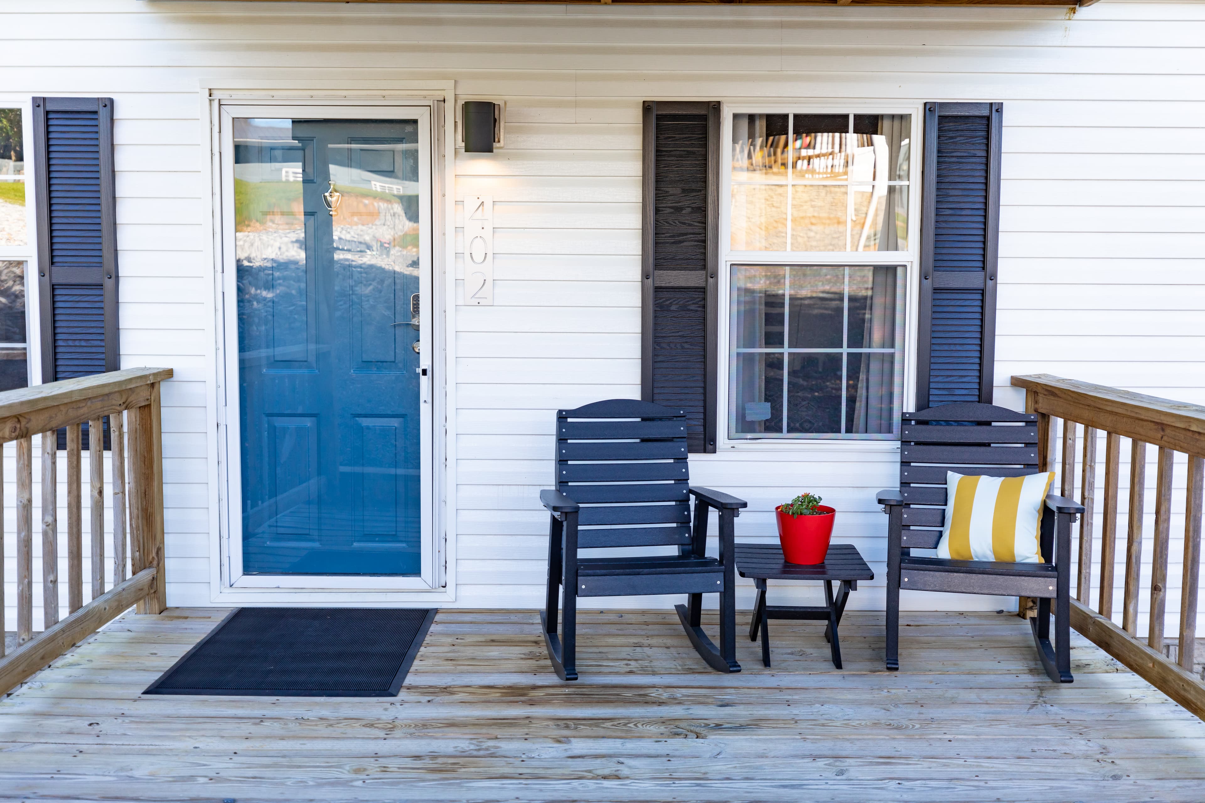 rockers on a cabin porch