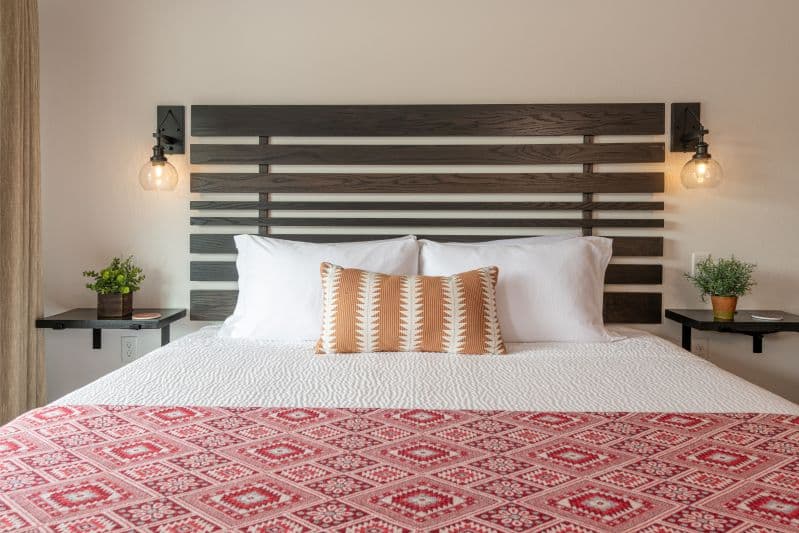 hotel room with king bed