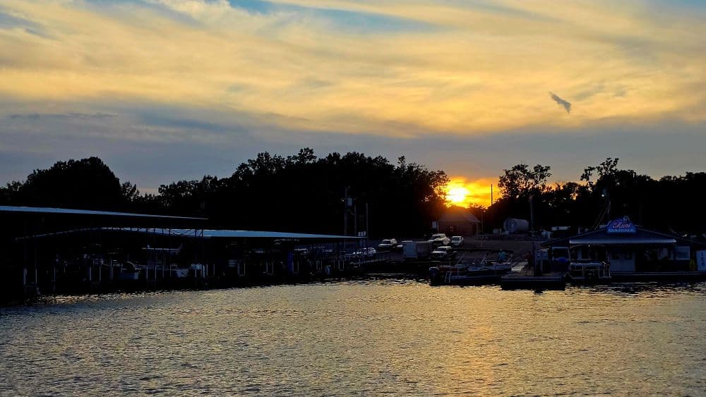 sun going down behind Moor's Marina